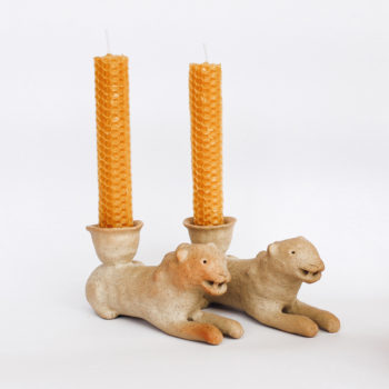 Ash Green Art Lion Candle Holders