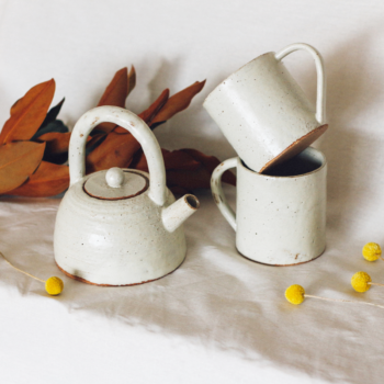 Ash Green Art Teapot and Cup