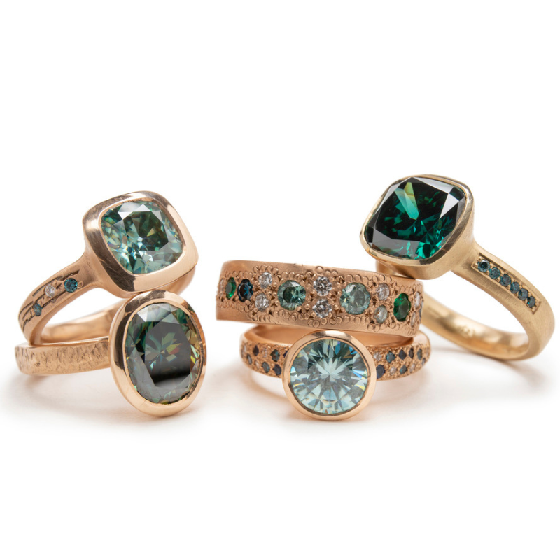 photo of six emerald rings from Fallowfield Jewellery