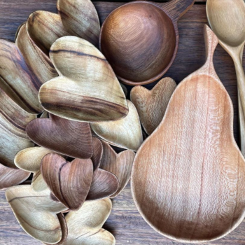 Gail Clayton Designs Wooden Heart and Pear Dishes