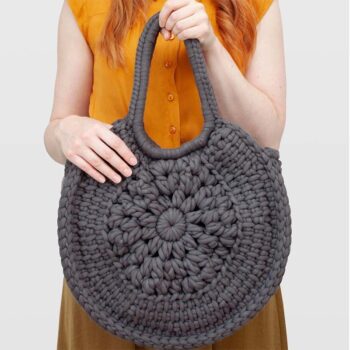 Fringe & Bow Grey Crochet Bag