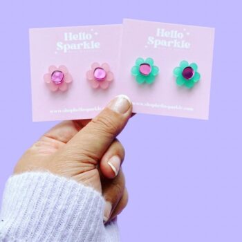 Hello Sparkle Flower Stud Earrings