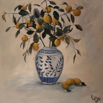 Kylie Van Tol Lemons in Blue and White Vase Painting