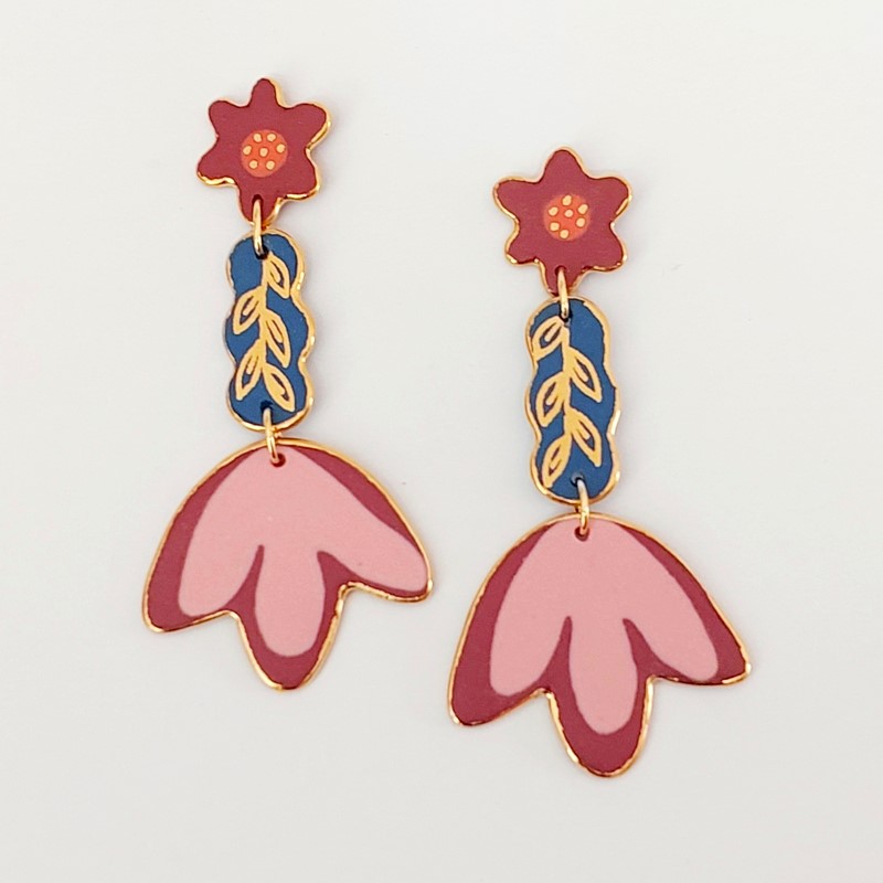 Birdy and Clementine Floral Triple Drop Earrings