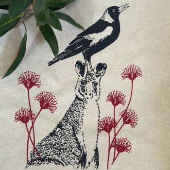 Eastbourne Art Magpie and Kangaroo Tea Towel