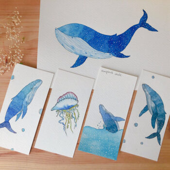 Enjoy Illustration Art Humpback Whale Watercolour Art Print and Bookmarks